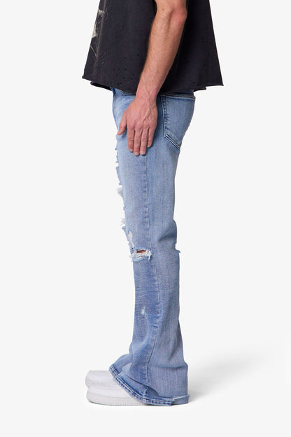 Distressed Super Flare Denim - Blue