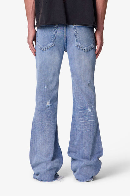 Distressed Super Flare Denim - Blue