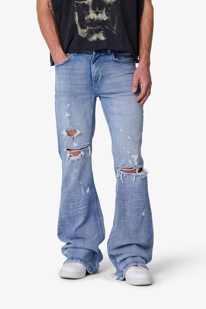 Distressed Super Flare Denim - Blue