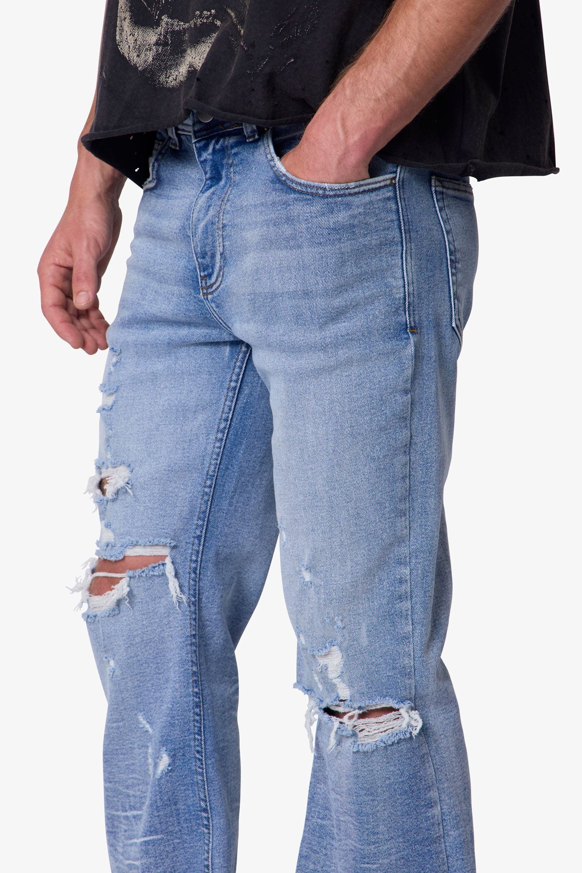 Distressed Super Flare Denim - Blue