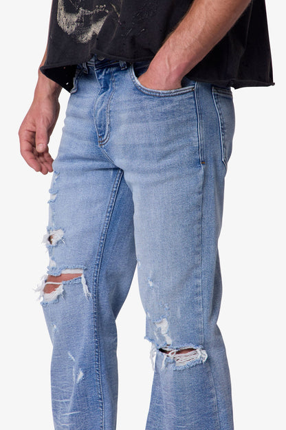 Distressed Super Flare Denim - Blue