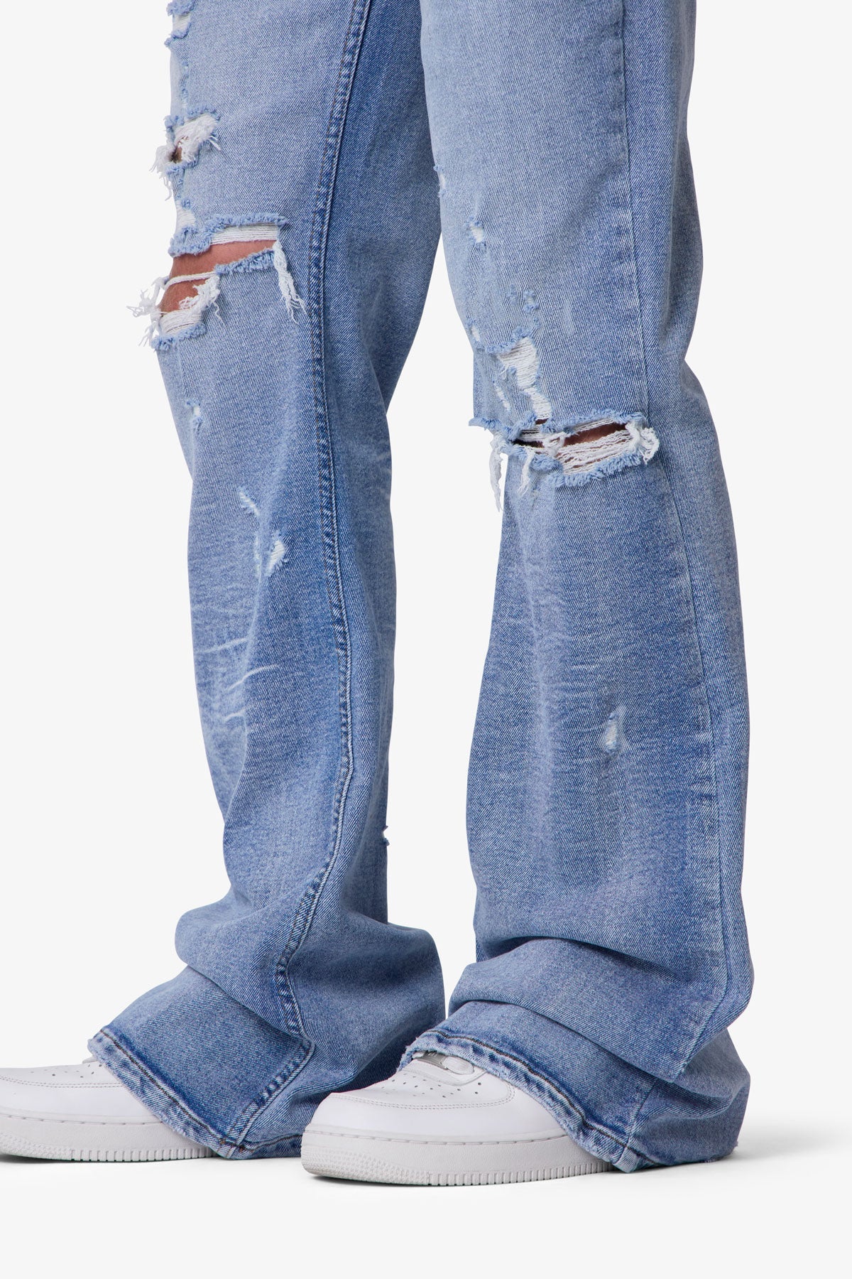 Distressed Super Flare Denim - Blue