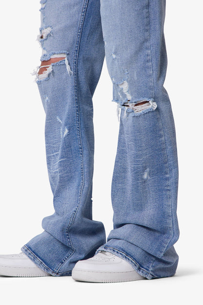 Distressed Super Flare Denim - Blue