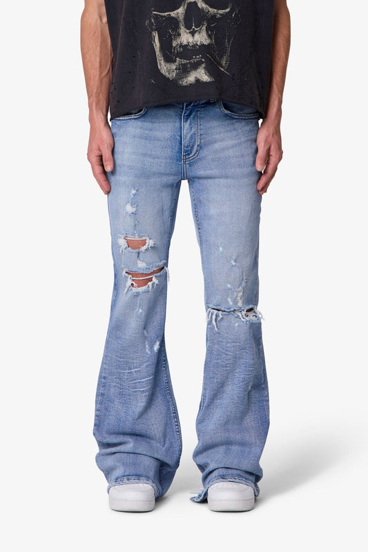 Distressed Super Flare Denim - Blue