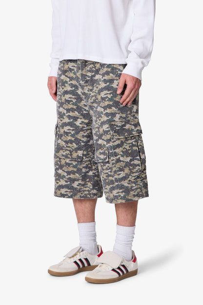Distressed Ultra Baggy Cargo Shorts - Camo