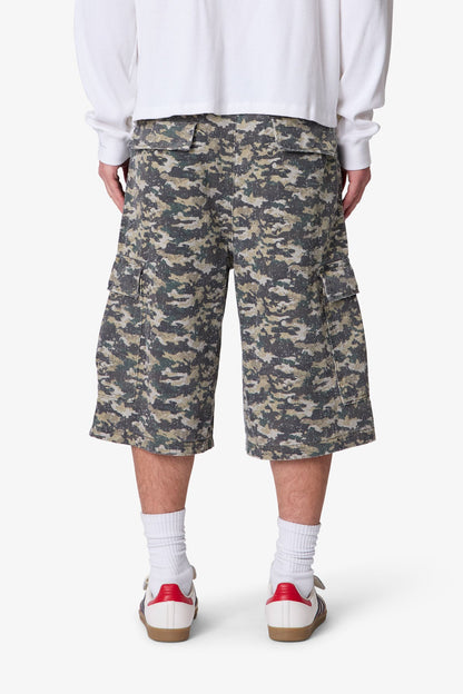 Distressed Ultra Baggy Cargo Shorts - Camo