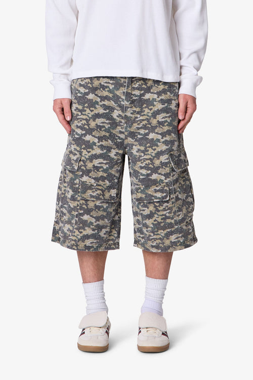 Distressed Ultra Baggy Cargo Shorts - Camo