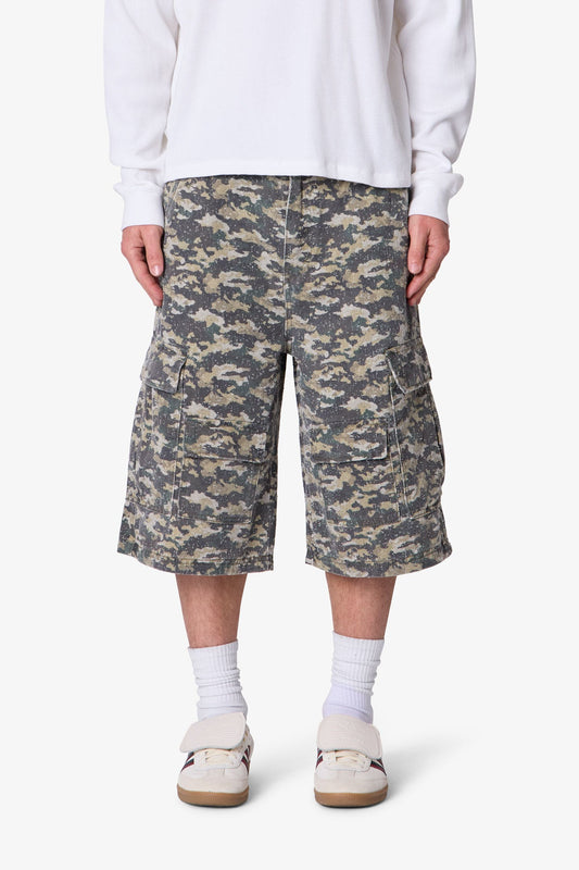 Distressed Ultra Baggy Cargo Shorts - Camo