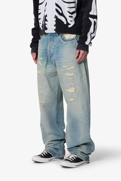 Distressed Ultra Baggy Denim - Blue