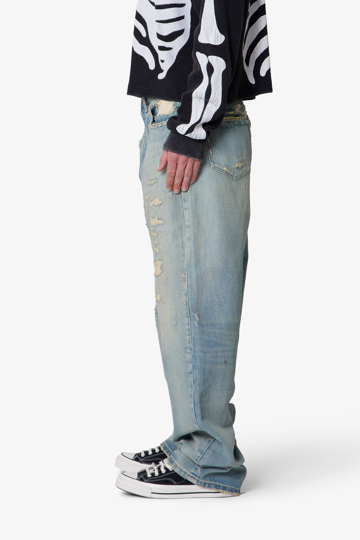 Distressed Ultra Baggy Denim - Blue