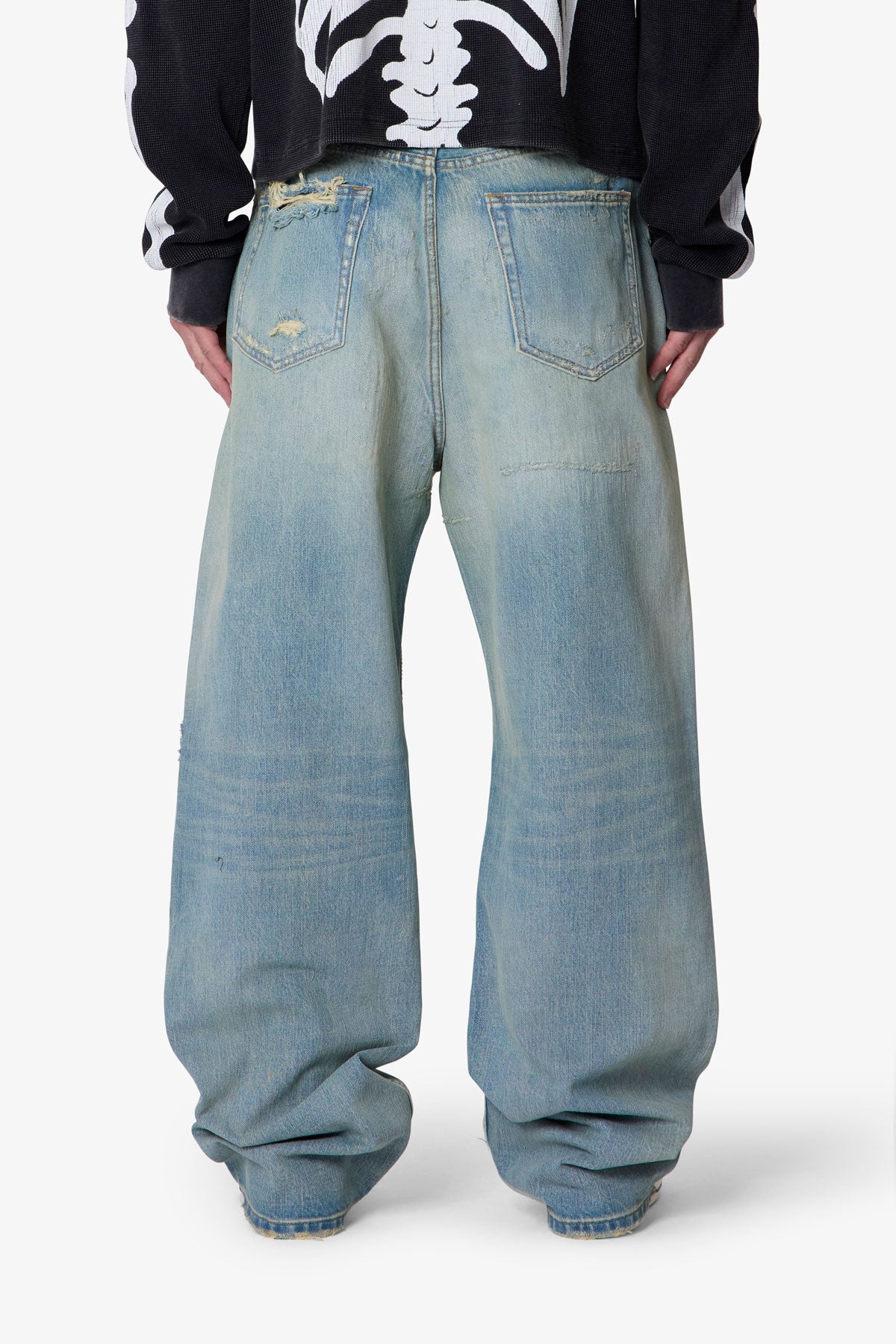 Distressed Ultra Baggy Denim - Blue