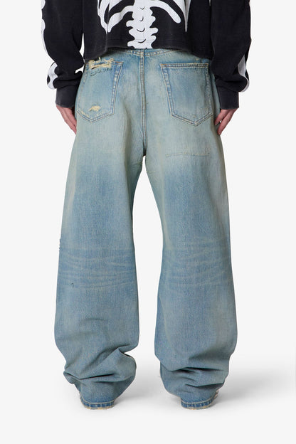 Distressed Ultra Baggy Denim - Blue