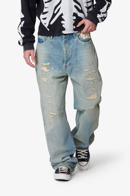 Distressed Ultra Baggy Denim - Blue