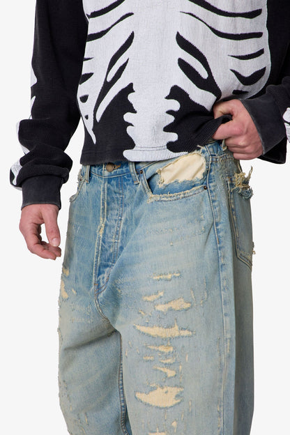 Distressed Ultra Baggy Denim - Blue