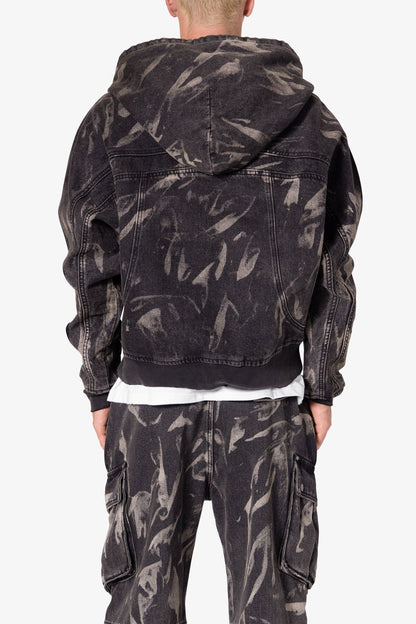 Double Denim Hooded Bomber Jacket - Black