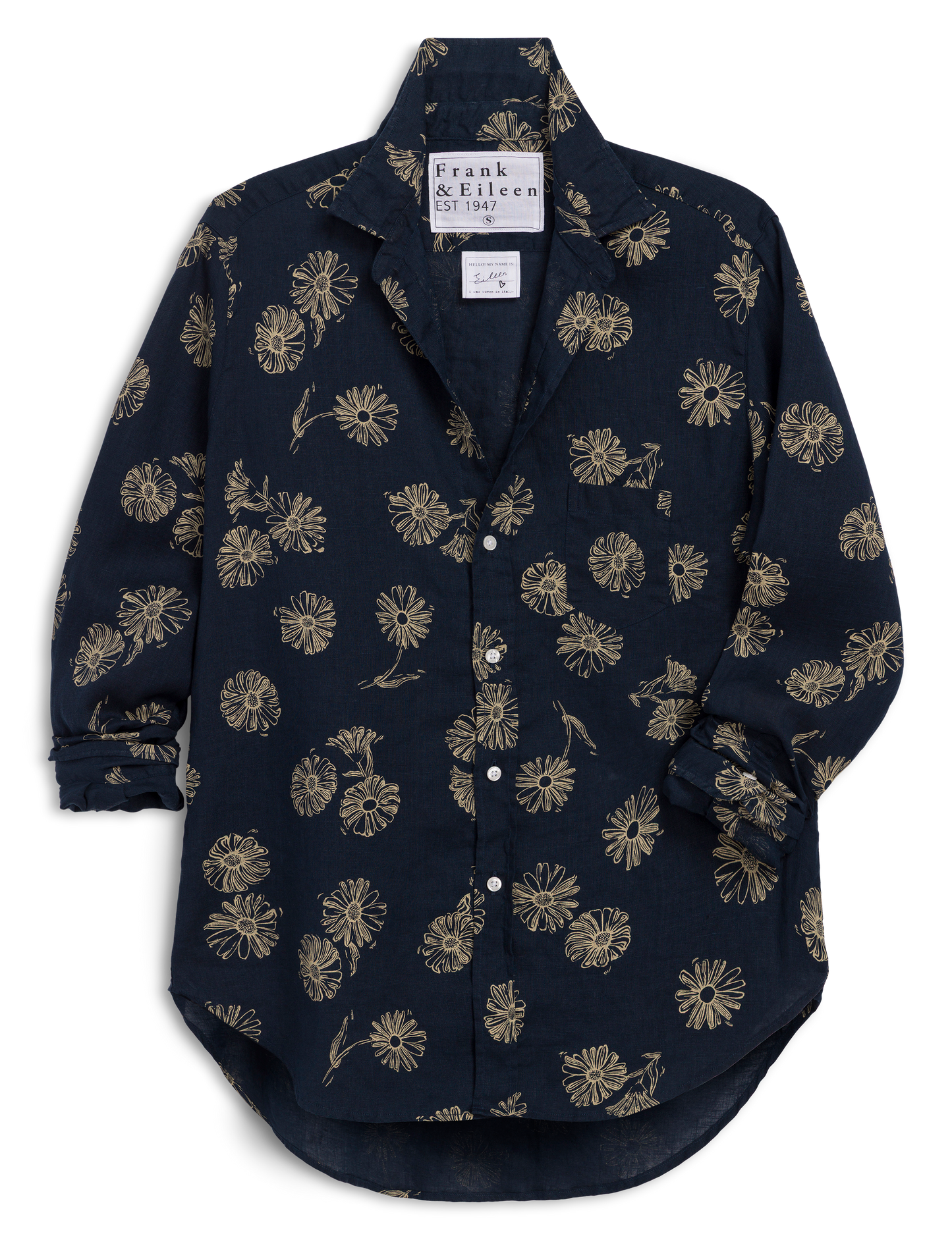 EILEEN Navy with Yellow Flowers, Italian Classic Linen