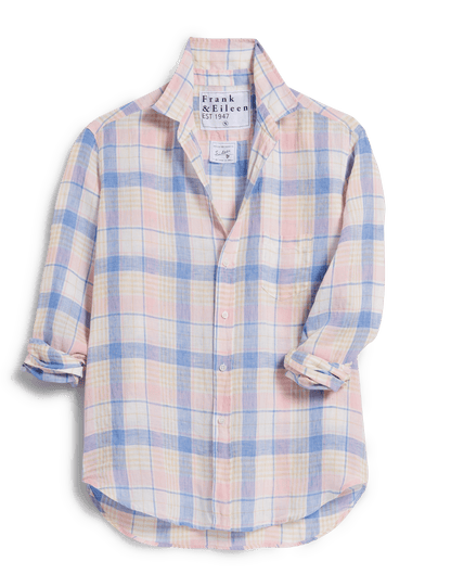 EILEEN Pink and Sand Blue Plaid, Italian Classic Linen
