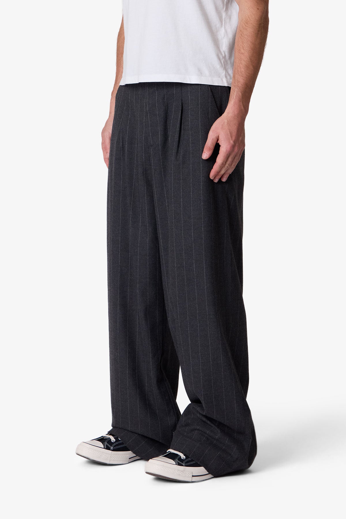Easy Pleated Stripe Trouser - Grey/White