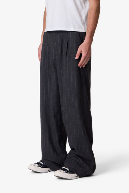 Easy Pleated Stripe Trouser - Grey/White