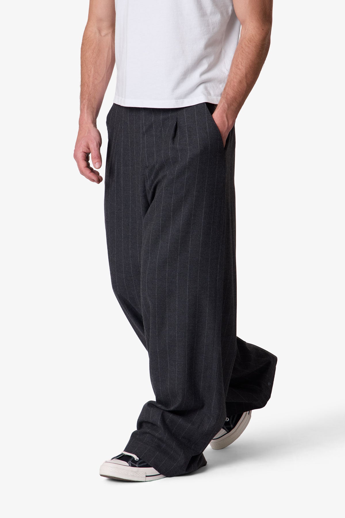 Easy Pleated Stripe Trouser - Grey/White