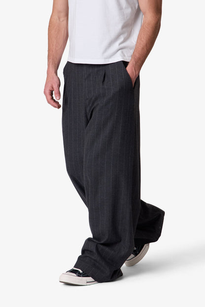Easy Pleated Stripe Trouser - Grey/White