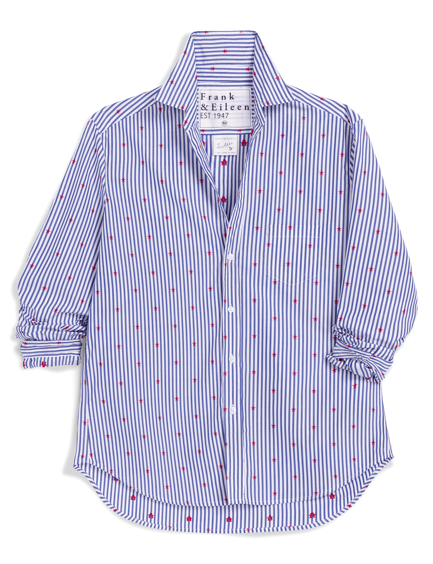 EILEEN Blue Stripe with Red Stars, Italian Cotton