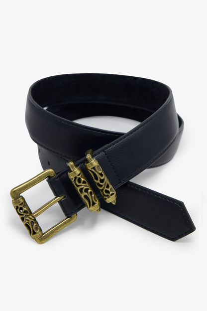 Engraved Roll Buckle Belt - Black