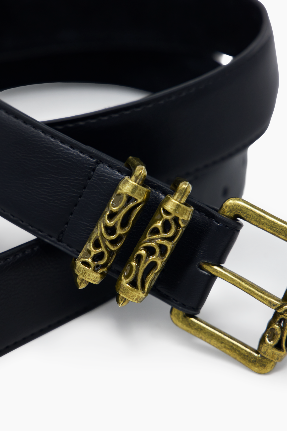 Engraved Roll Buckle Belt - Black