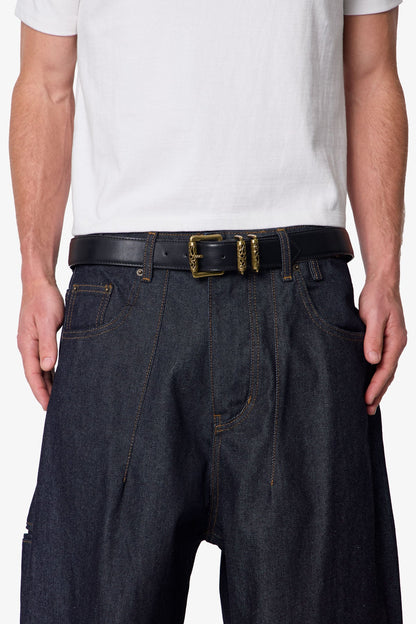 Engraved Roll Buckle Belt - Black