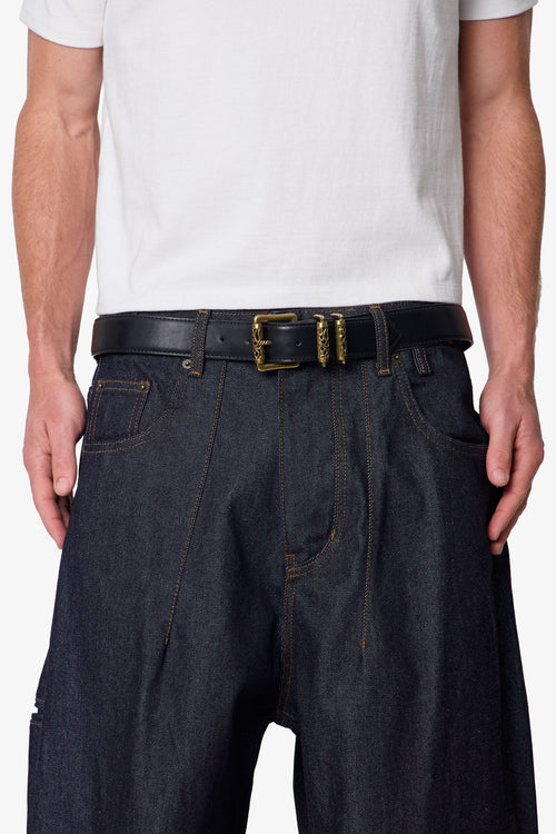 Engraved Roll Buckle Belt - Black