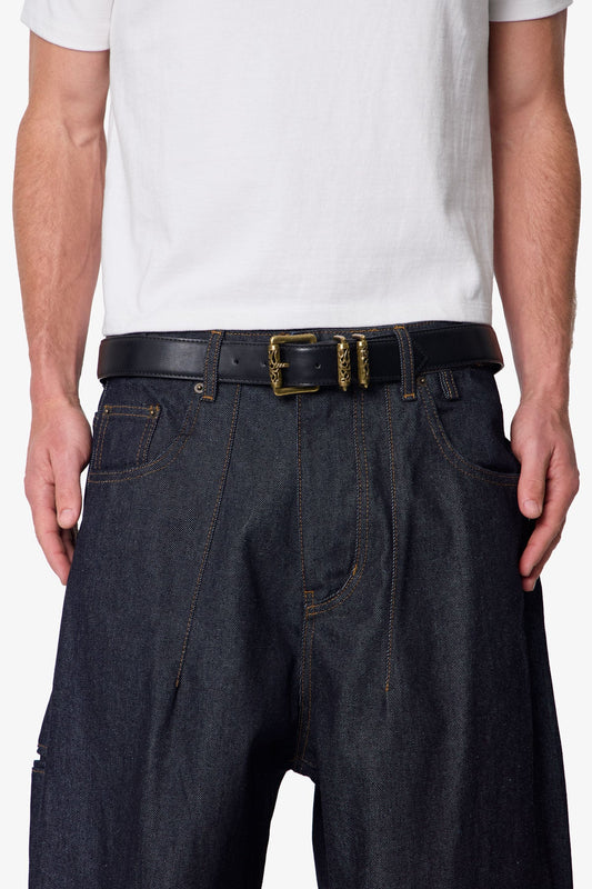 Engraved Roll Buckle Belt - Black