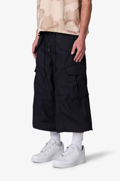 Extra Long Nylon Cargo Shorts - Black