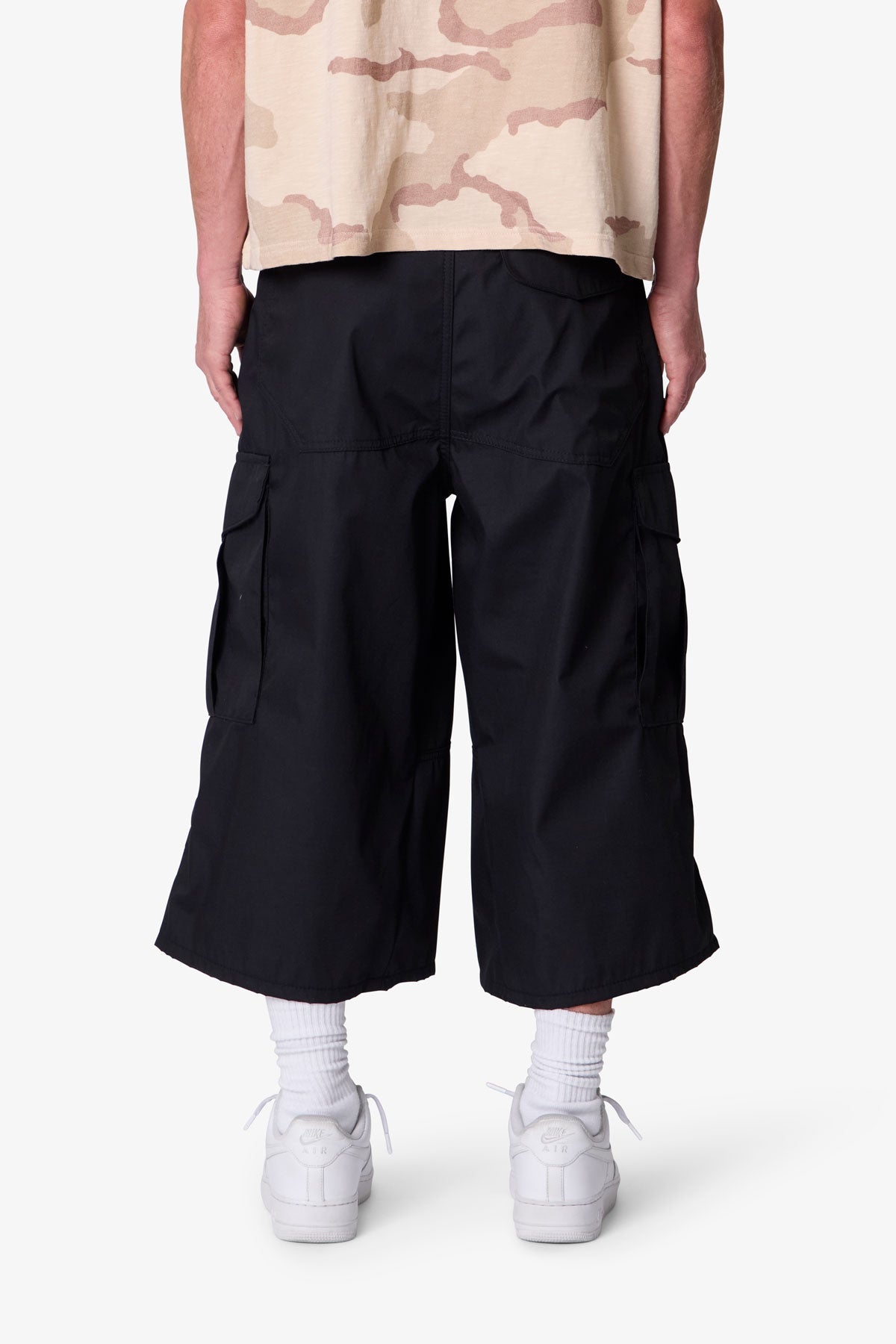 Extra Long Nylon Cargo Shorts - Black