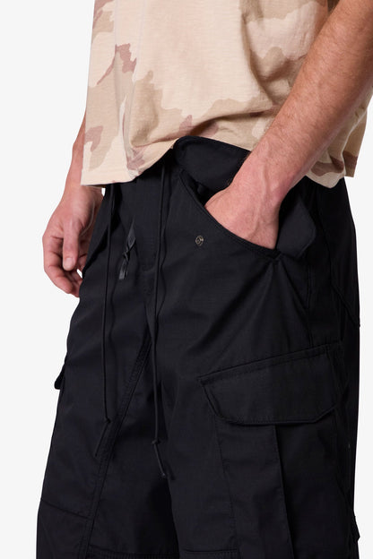 Extra Long Nylon Cargo Shorts - Black