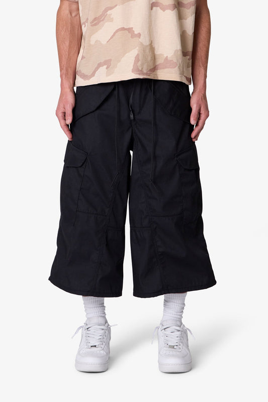 Extra Long Nylon Cargo Shorts - Black