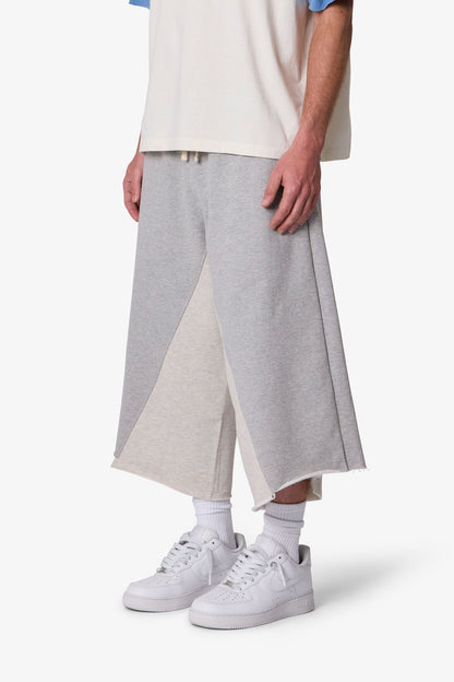 Extra Long Paneled Sweatshorts - Heather Grey