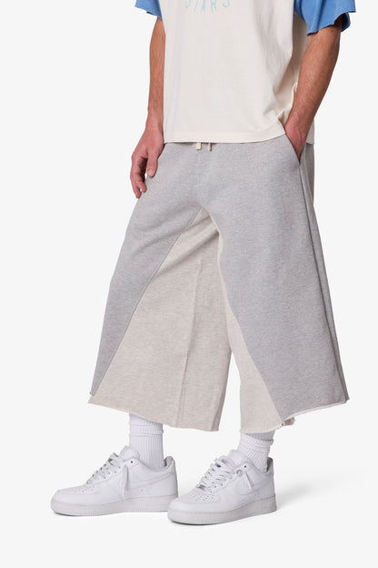 Extra Long Paneled Sweatshorts - Heather Grey