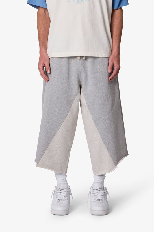 Extra Long Paneled Sweatshorts - Heather Grey