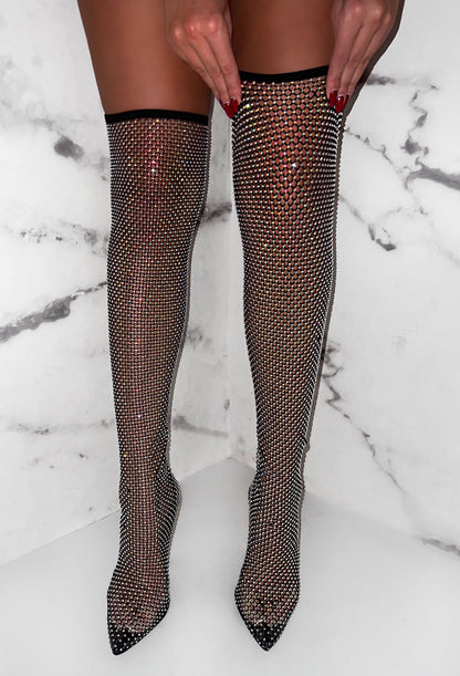 Forever So Extra Black Rhinestone Over The Knee Boots