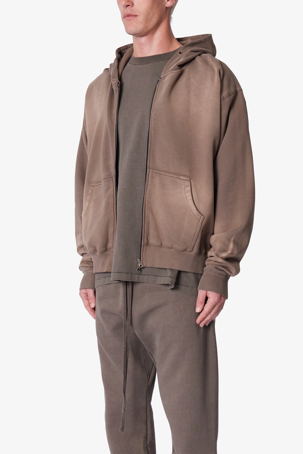 Faded Basic Zip Up Hoodie - Dark Olive