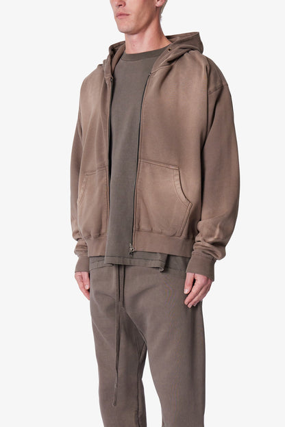 Faded Basic Zip Up Hoodie - Dark Olive
