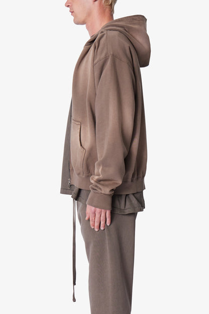 Faded Basic Zip Up Hoodie - Dark Olive