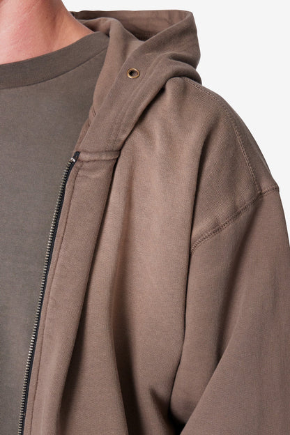 Faded Basic Zip Up Hoodie - Dark Olive