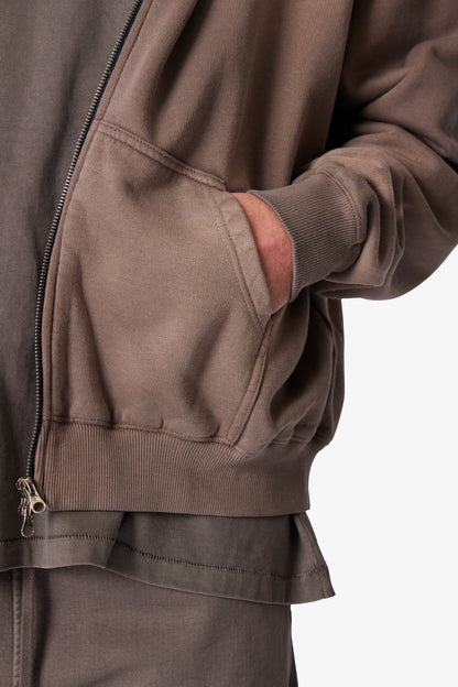 Faded Basic Zip Up Hoodie - Dark Olive