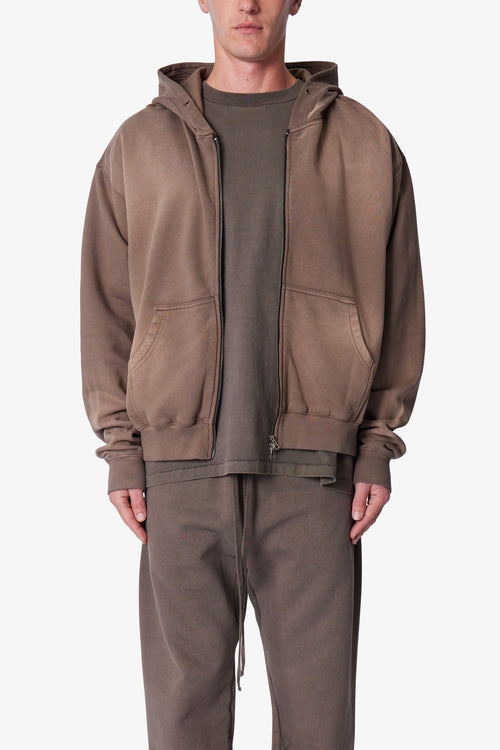 Faded Basic Zip Up Hoodie - Dark Olive