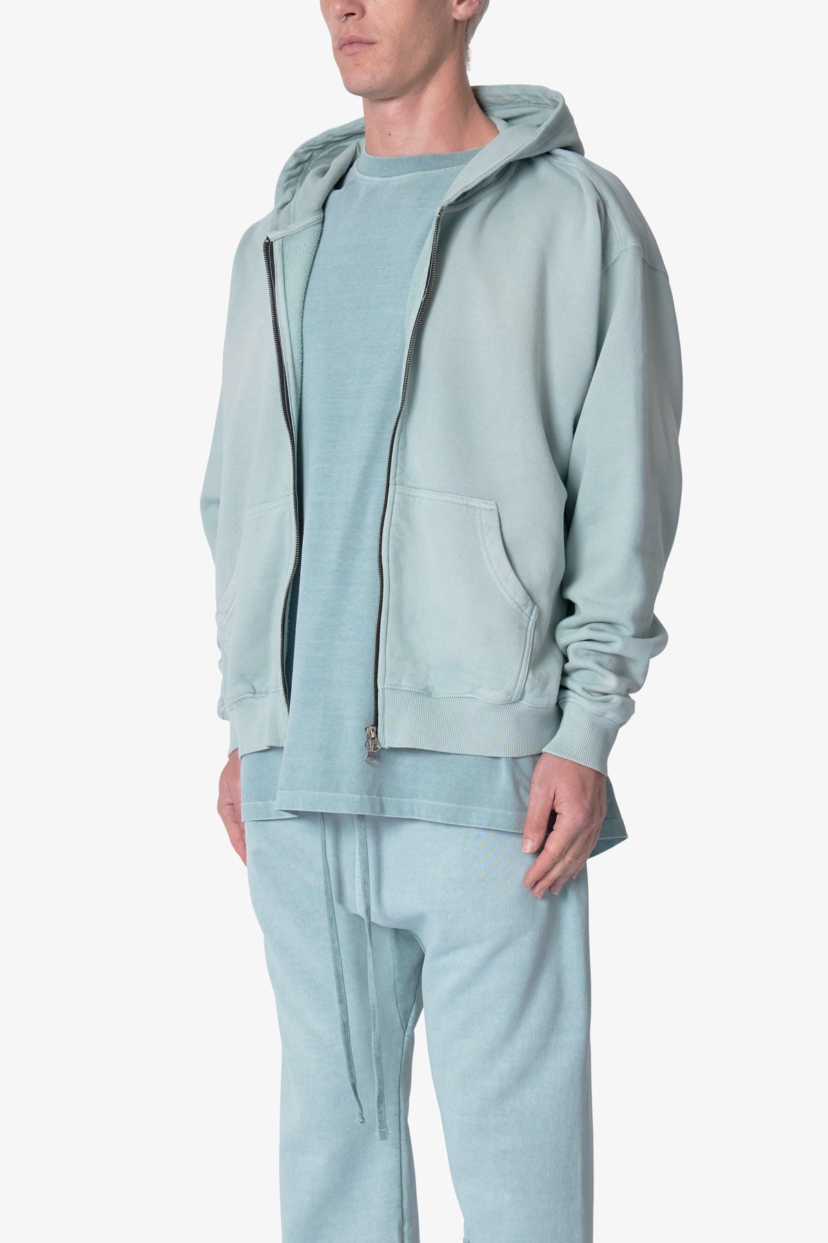 Faded Basic Zip Up Hoodie - Slate