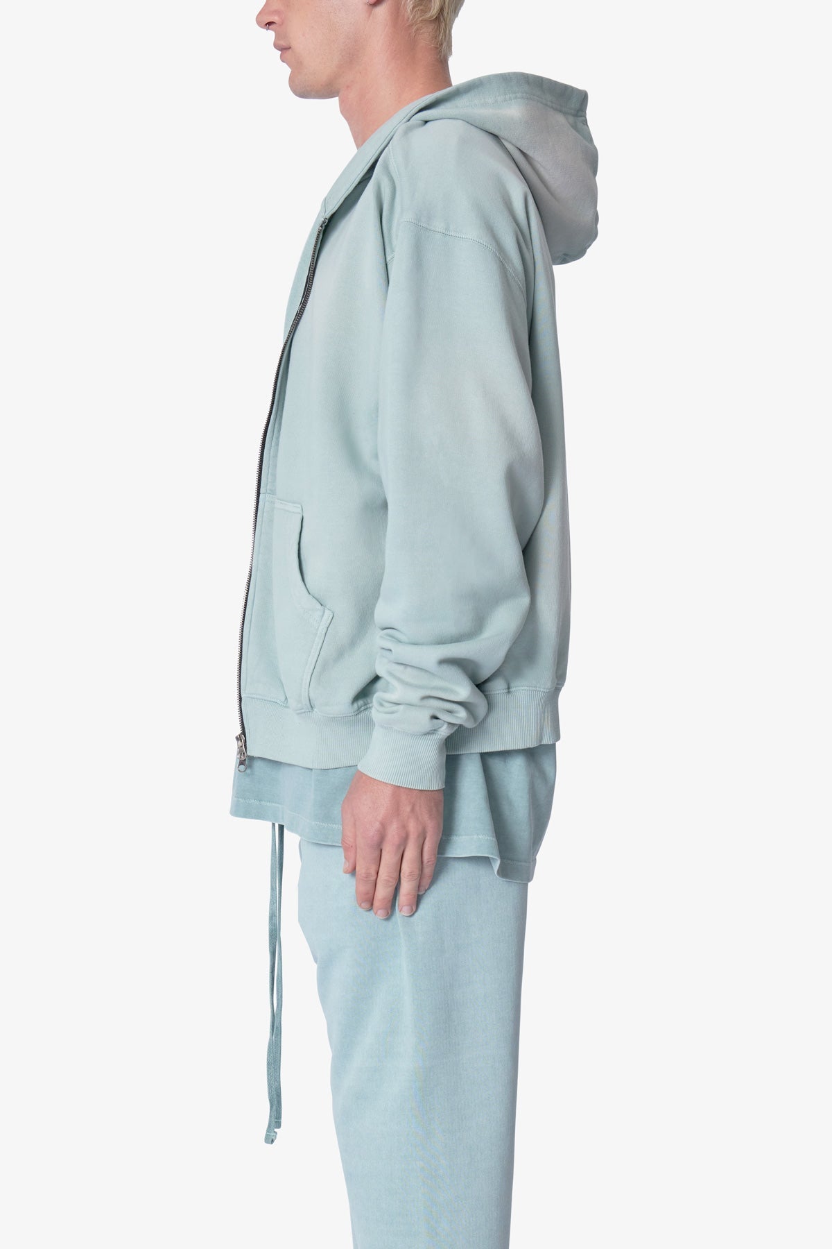 Faded Basic Zip Up Hoodie - Slate