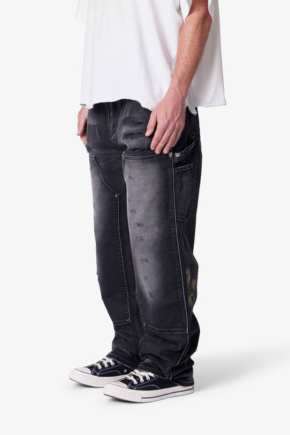 Faded Distressed Carpenter Pants - Black