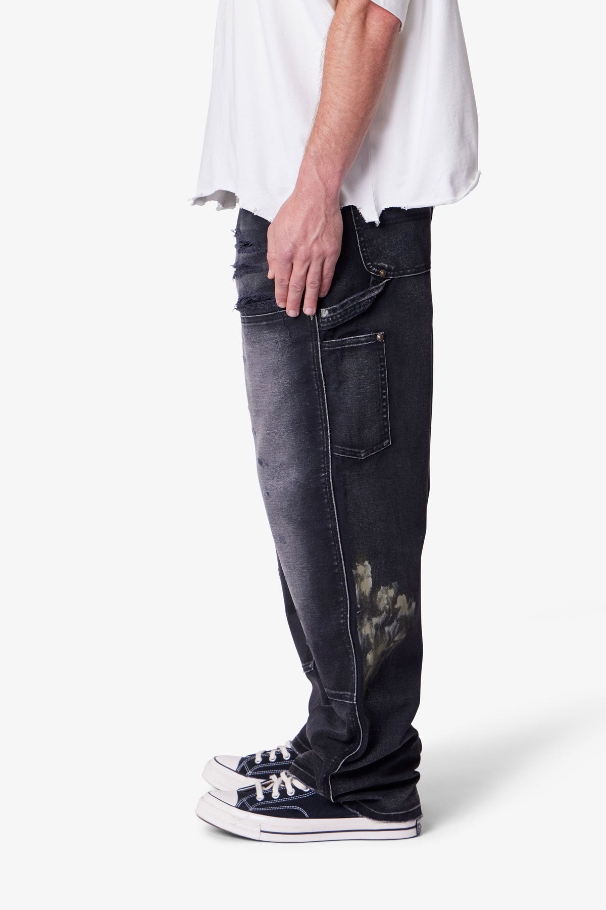 Faded Distressed Carpenter Pants - Black