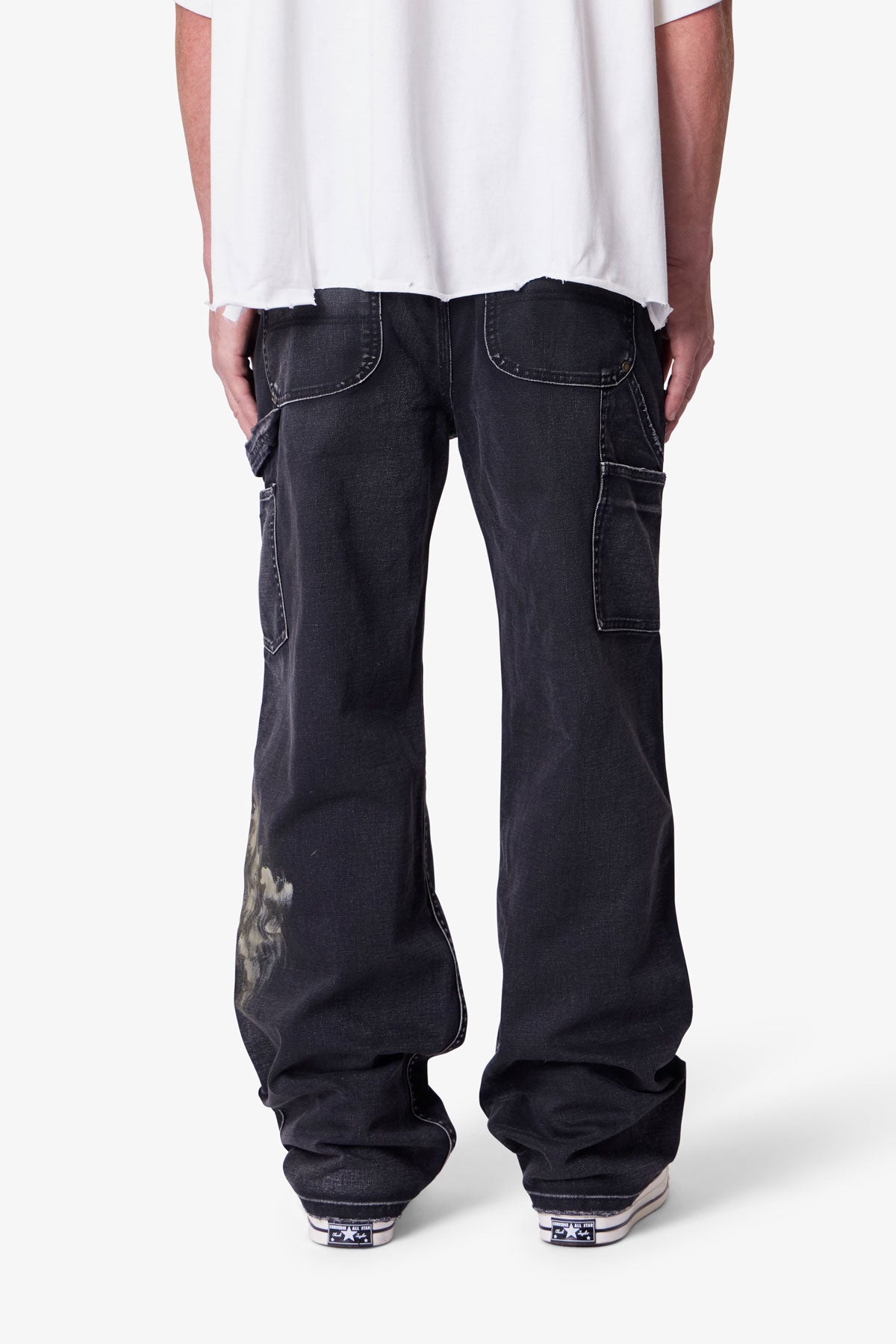 Faded Distressed Carpenter Pants - Black